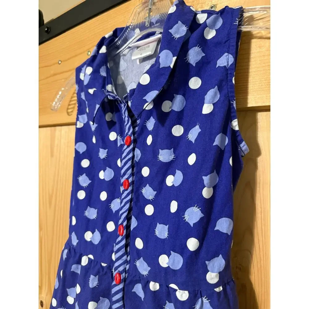 American Girl Cat Dress Sleeveless Collared Blue Girl’s Size 10